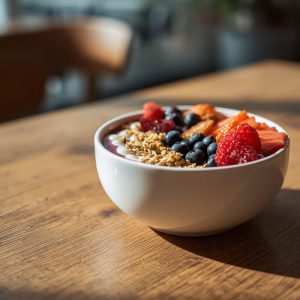 An-acai-bowl-with-Opera-Foods-crunchy-granola-and-berries-in-a-cafe-setting-for-a-customisable-acai-bowl-menu
